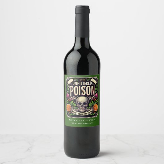 Étiquette de vin de poison de squelette d'Hallowee (Devant)
