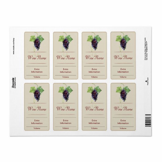 Étiquette de vin de raisin rouge (Feuille entière)
