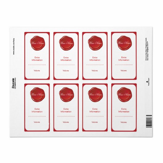 Étiquette de vin de Sceau rouge (Feuille entière)