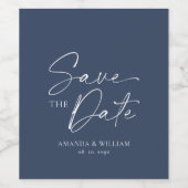 Étiquette de vin Elegant Navy Save the Date (Étiquettes simples)