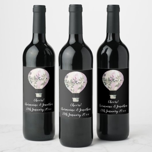 ÉTIQUETTE DE VIN EN BALON AÉROSTATIQUE LILAS NOIR (Bouteilles)