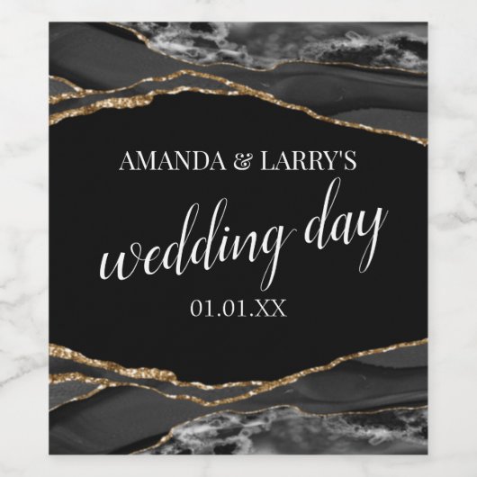 Étiquette de vin en marbre d'agate noir et or (Étiquettes simples)