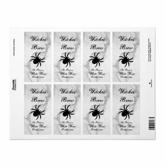 Étiquette de vin en marbre noir Spider Classy (Feuille entière)