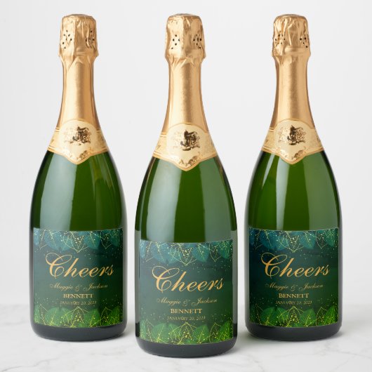 Étiquette de vin épicée Feuille verte et or (Bouteilles)