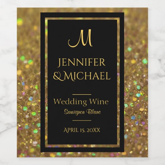 Étiquette de vin Gold et Black Parties scintillant (Étiquettes simples)