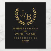 Étiquette de vin Gold Laurel Wreath Monogram (Étiquettes simples)