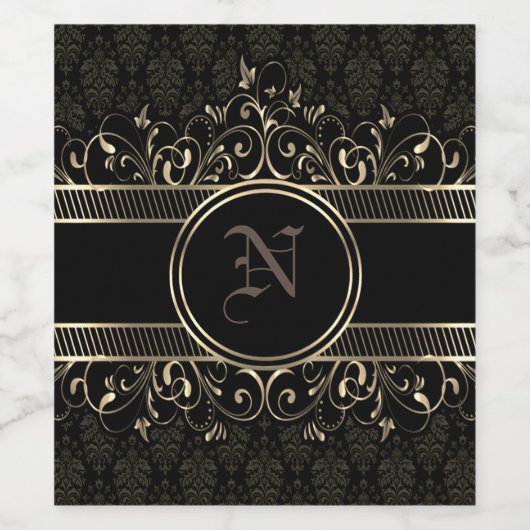 Étiquette de vin gothique ornée monogramme noir et (Étiquettes simples)