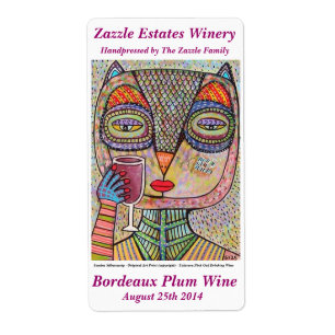 Étiquette de vin - hibou rose de Talavera buvant
