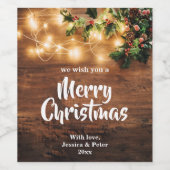 Étiquette de vin Joyeux Noël en bois rustique et l (Étiquettes simples)