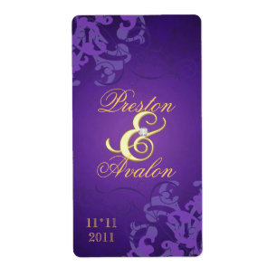 Étiquette de vin Mariage à bijoux en or violet