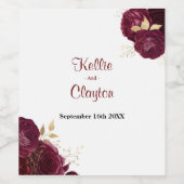 Étiquette De Vin Mariage Bourgogne Et Or Floral (Étiquettes simples)