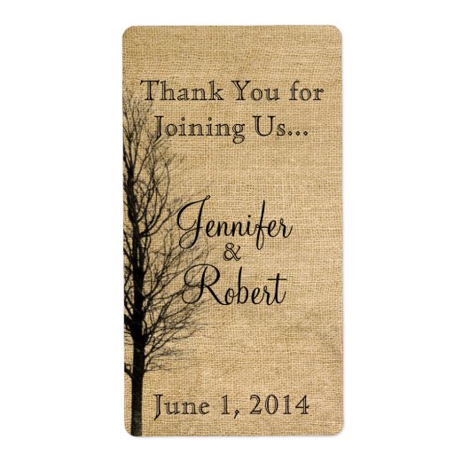 Étiquette de vin Mariage Burlap et Birch Posh (Devant)