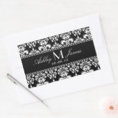 Étiquette de vin Mariage damassé blanc noir (Enveloppe)