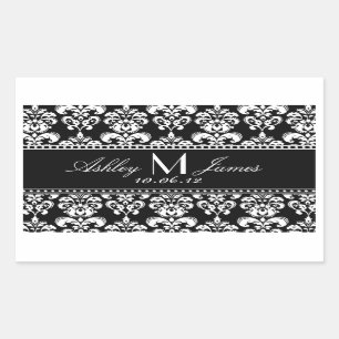 Étiquette de vin Mariage damassé blanc noir