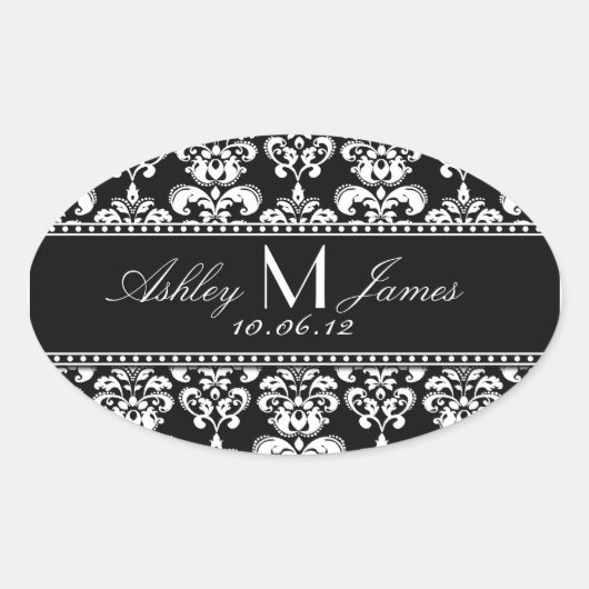 Étiquette de vin Mariage damassé blanc noir (Devant)