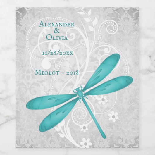 Étiquette de vin Mariage de libellule turquoise (Étiquettes simples)