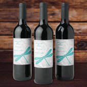 Étiquette de vin Mariage de libellule turquoise
