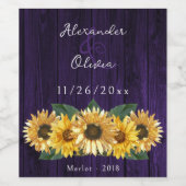Étiquette de vin Mariage de tournesol violet rusti (Étiquettes simples)