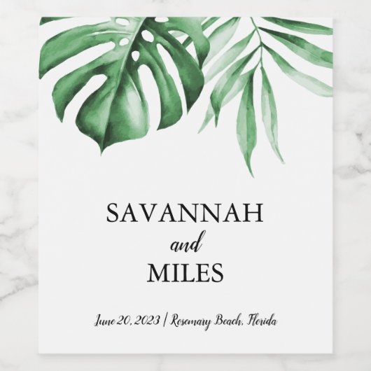 Étiquette de vin Mariage de verdure tropicale (Étiquettes simples)