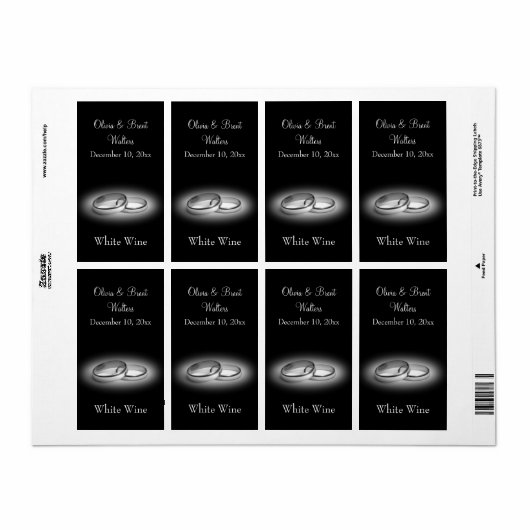 Étiquette de vin Mariage éternité (noir) (Feuille entière)