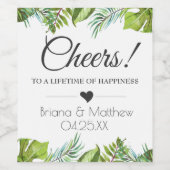 Étiquette de vin Mariage | Feuilles tropicaux (Étiquettes simples)