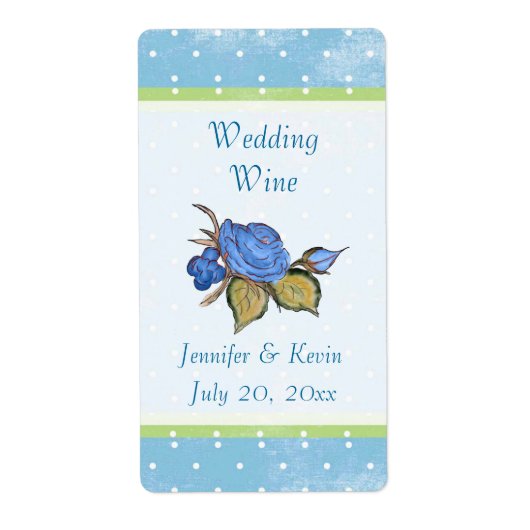 Étiquette de vin Mariage Floral bleu (Devant)