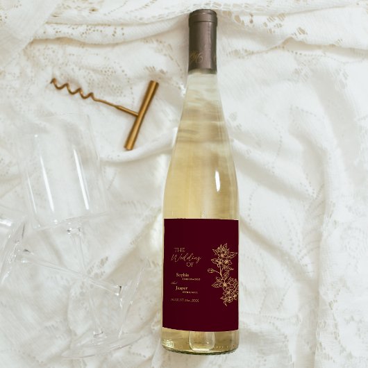 Étiquette de vin Mariage Floral d'or de Bourgogne