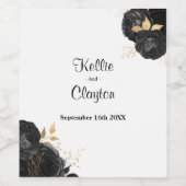 Étiquette de vin Mariage Floral Noir Et Or (Étiquettes simples)