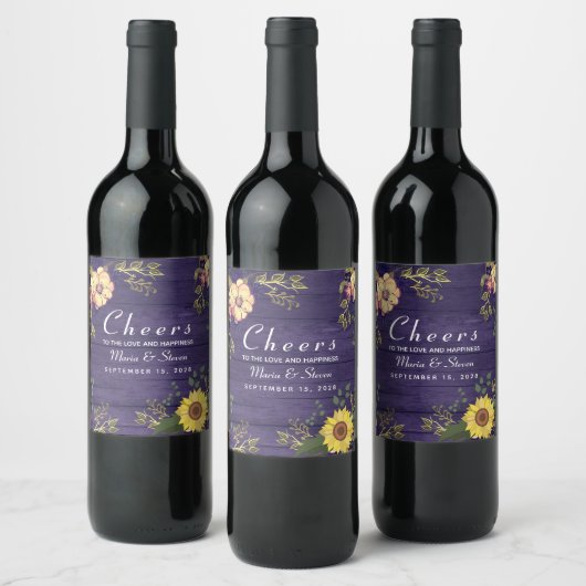 Étiquette de vin Mariage floral rustique (Bouteilles)