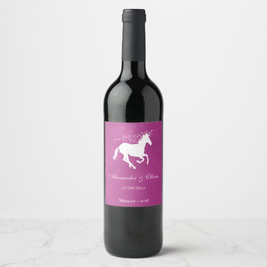 Étiquette de vin Mariage Magenta Unicorn (Devant)