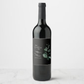 Étiquette de vin Mariage noir moderne verdure (Devant)