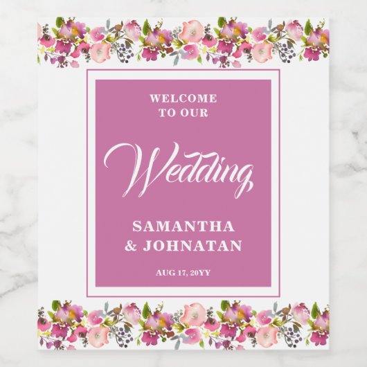 Étiquette de vin Mariage rose (Étiquettes simples)