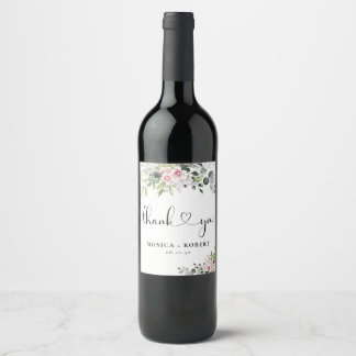 Étiquette de vin Mariage Rose verdoyant