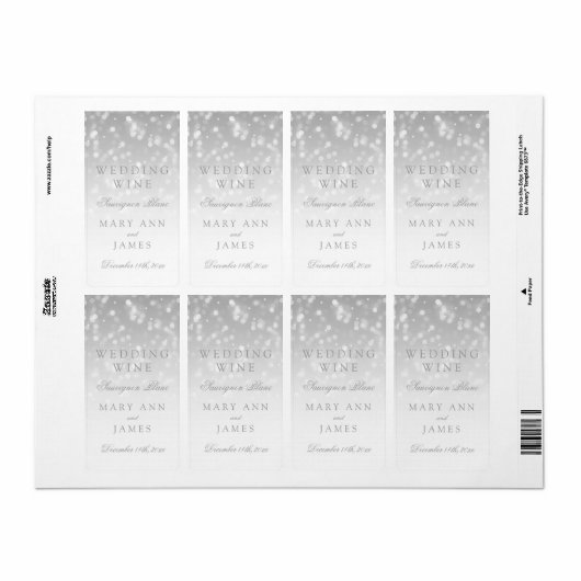 Étiquette de vin mariage Silver Bokeh éclats (Feuille entière)
