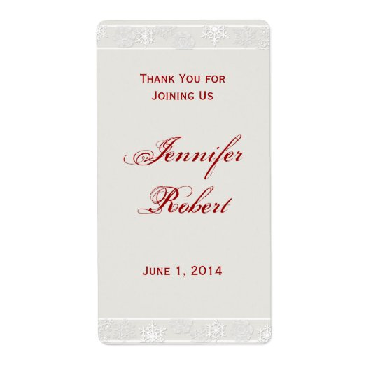 Étiquette de vin Mariage Silver et White Snowflake (Devant)