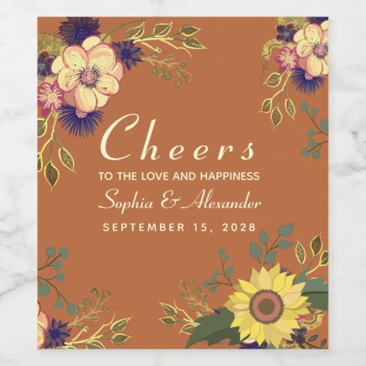 Étiquette de vin Mariage Sunflower (Étiquettes simples)