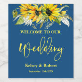 Étiquette de vin Mariage Sunflower bleu (Étiquettes simples)