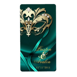 Étiquette de vin Mariage Turquoise à bijoux Mascar