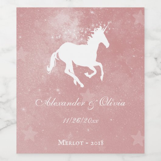 Étiquette de vin Mariage Unicorne rose (Étiquettes simples)
