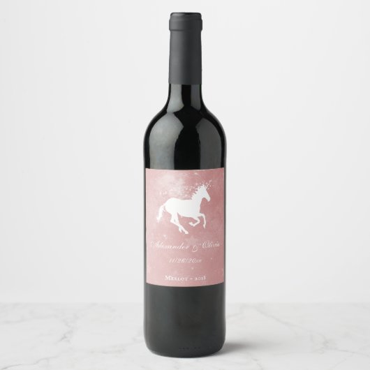 Étiquette de vin Mariage Unicorne rose (Devant)