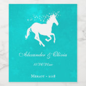 Étiquette de vin Mariage Unicorne Turquoise (Étiquettes simples)