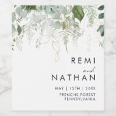 Étiquette de vin Mariage verdoyant et feuille d'or (Étiquettes simples)