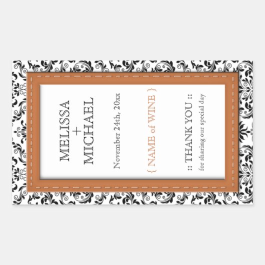 Étiquette de vin Mariage vertical Orange Stitch Da (Devant)