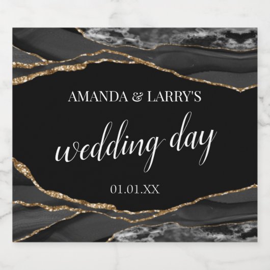 Étiquette de vin mousseux en marbre d'agate noir e (Étiquettes simples)