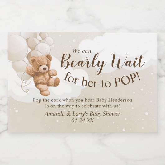 Étiquette de vin mousseux mini Teddy Bear avec bal (Étiquettes simples)