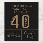 Étiquette de vin personnalisé 40e anniversaire (Étiquettes simples)