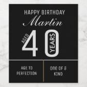 Étiquette de vin personnalisé 40e anniversaire (Étiquettes simples)