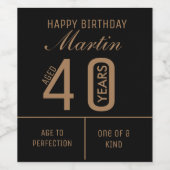 Étiquette de vin personnalisé 40e anniversaire (Étiquettes simples)