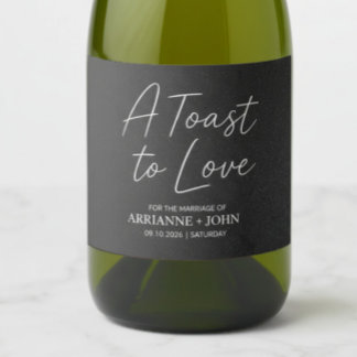 Étiquette de vin pétillant de mariage élégant noir