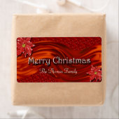 Étiquette de vin Poinsettia Ruban Rouge Joyeux Noë (En situation)